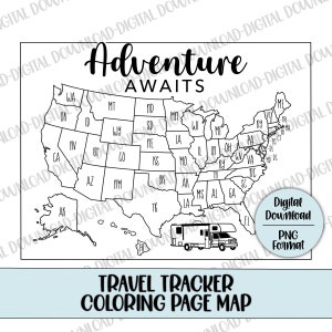 Adventure Awaits Travel Tracker Karte, Klasse C Reise karte, US Travel Map, ausdruckbare Reise karte, Coloring Tracker Karte, Digitale Datei