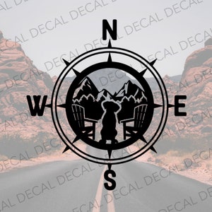 Dog Camping Decal, Compass Decal, Vinyl Decal, Decal for Camper, Travel Decal, Camper Decoration