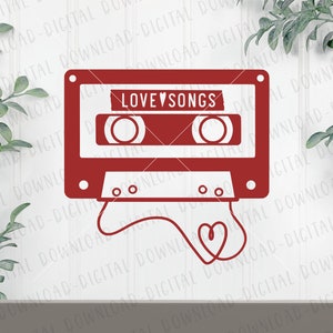 Love Songs Mixtape SVG, Love Songs Cut File, Cassette Tape SVG, Valentine&#39;s Day SVG