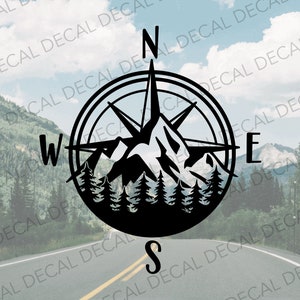 Compass and Mountains Decal, Vinyl Decal, Decal for Camper, Fifth Wheel Decal, Travel Decal, Camper Decoration