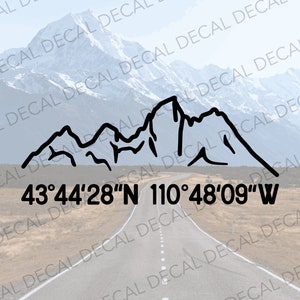 Teton Range Decal, Teton Coordinates Decal, Grand Teton NP Decal, Mountain Decal, Teton Range Car Decal, Mountain Coordinates Decal