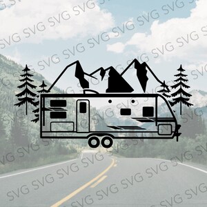 Travel Trailer Mountain SVG, Camper Trailer, Camper SVG, Camper Cut File, Camper Cutting File, Campsite Svg