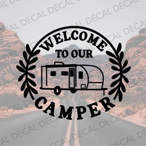Welcome to Our Camp Travel Trailer Decal, Camper Decal, RVer Decal, Camper Decal, Camper Welcome, Camper Wreath, Vinyl Decal
