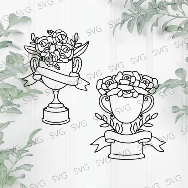 Trophy SVG, Floral Trophies Svg, Trophy With Flowers Svg, Feminine Trophy, Award Svg