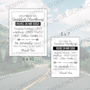 Camper Bathroom Sign PRINTABLE, Printable Sign for RV Bathroom, Sensitive Camper Plumbing Sign, Do Not Flush Sign Pritnable