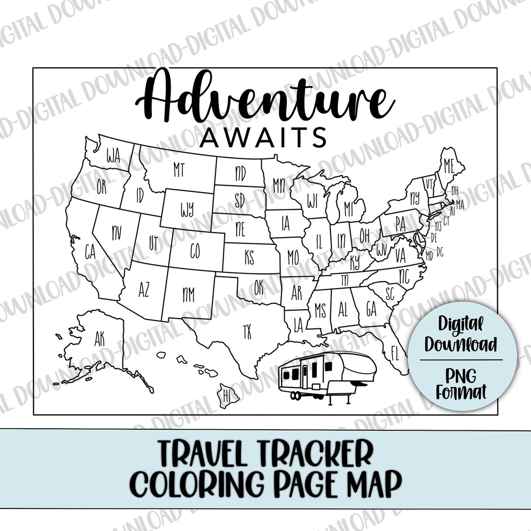 Adventure Awaits Travel Tracker Map, Fifth Wheel Travel Map, US Travel ...