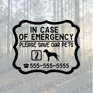 In Case of Emergency Pet Decal, Save My Pets Decal, Emergency Pet Decal, Emergency Pet Window Sticker, RV Rescue My Pets Decal, RV Pets