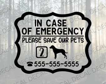 In Case of Emergency Pet Decal, Save My Pets Decal, Emergency Pet Decal, Emergency Pet Window Sticker, RV Rescue My Pets Decal, RV Pets