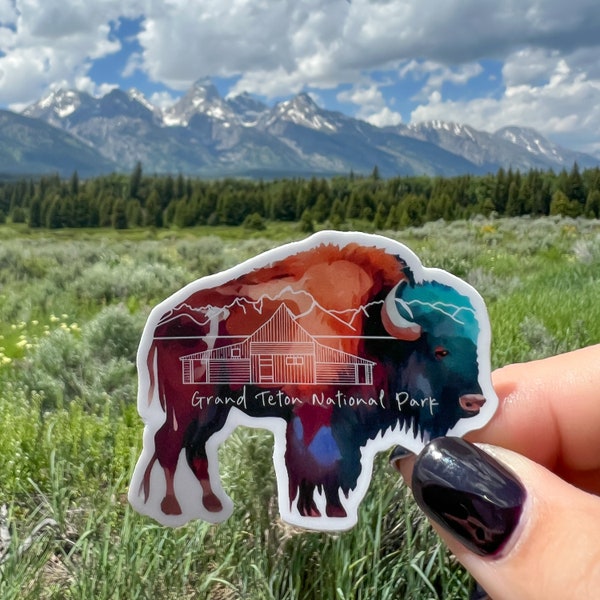 Grand Teton National Park Sticker, Mormon Row Sticker, Bison Sticker, TA Moulton Barn Sticker