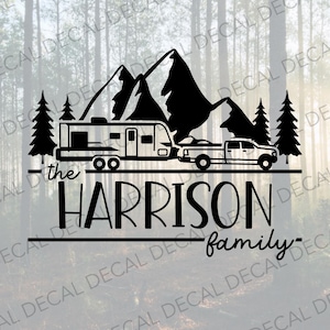 Mountain Camper Decal, Personalized Camp Decal, Personalized Camper Decal, Trailer and Truck Decal, Camper Family Name Decal