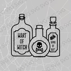 Potion Bottles With Labels SVG, Potion Ingredient Bottles,  Halloween SVG, Halloween Cut File, Witch&#39;s Potion Bottle SVG