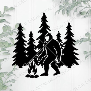 Bigfoot Decal, Bigfoot Campfire Decal, Sasquatch Decal