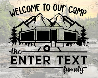 Pop Up Camper SVG, Welcome To Our Camp, Family Name Pop Up SVG, Camper SVG, Camper Cut File, Camper Cutting File, Svg for Camper