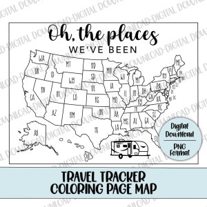 Oh the Places We've Been Tracker Map, Travel Trailer Travel Map, US Travel Map, Druckbare Reisekarte, Coloring Tracker Karte, Digitale Datei