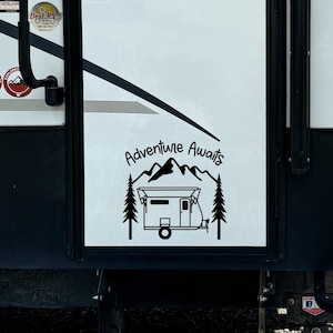 Adventure Awaits Decal, Vinyl Decal, Decal for Camper, Travel Trailer ...