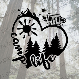 Pop Up Camper Decal, Camp Life Decal, Heart Camp Decal, Heart With Camp Icons, Pop Up Camper Decal, Camper Decal