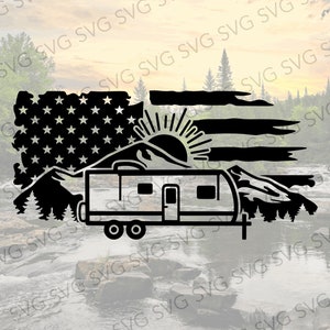 American Flag Travel Trailer, Travel Trailer SVG, Camper SVG, Patriotic Camper Decal, Camper Cutting File, SVG for Travel Trailer