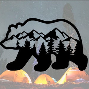 Bear With Mountains and trees Decal, Bear Decal, Bear Mountains Decal, Wild Bear Decal, Bear With Mountains Decal