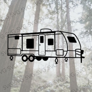 May include: Black and white line art illustration of a caravan. The caravan has a door, windows, and a roof. It is on a set of wheels and has a hitch.