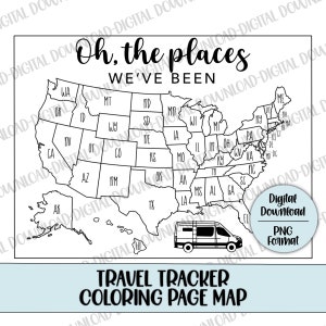 Oh the Places We've Been Travel Tracker Map, Van Travel Map, US Travel Map, Druckbare Reisekarte, Coloring Tracker Karte, Digitale Datei