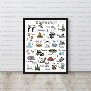 Camping Alphabet Digital Print, Decor for Camper, Camper Wall Art, Printable Camper Wall Art, Camper g