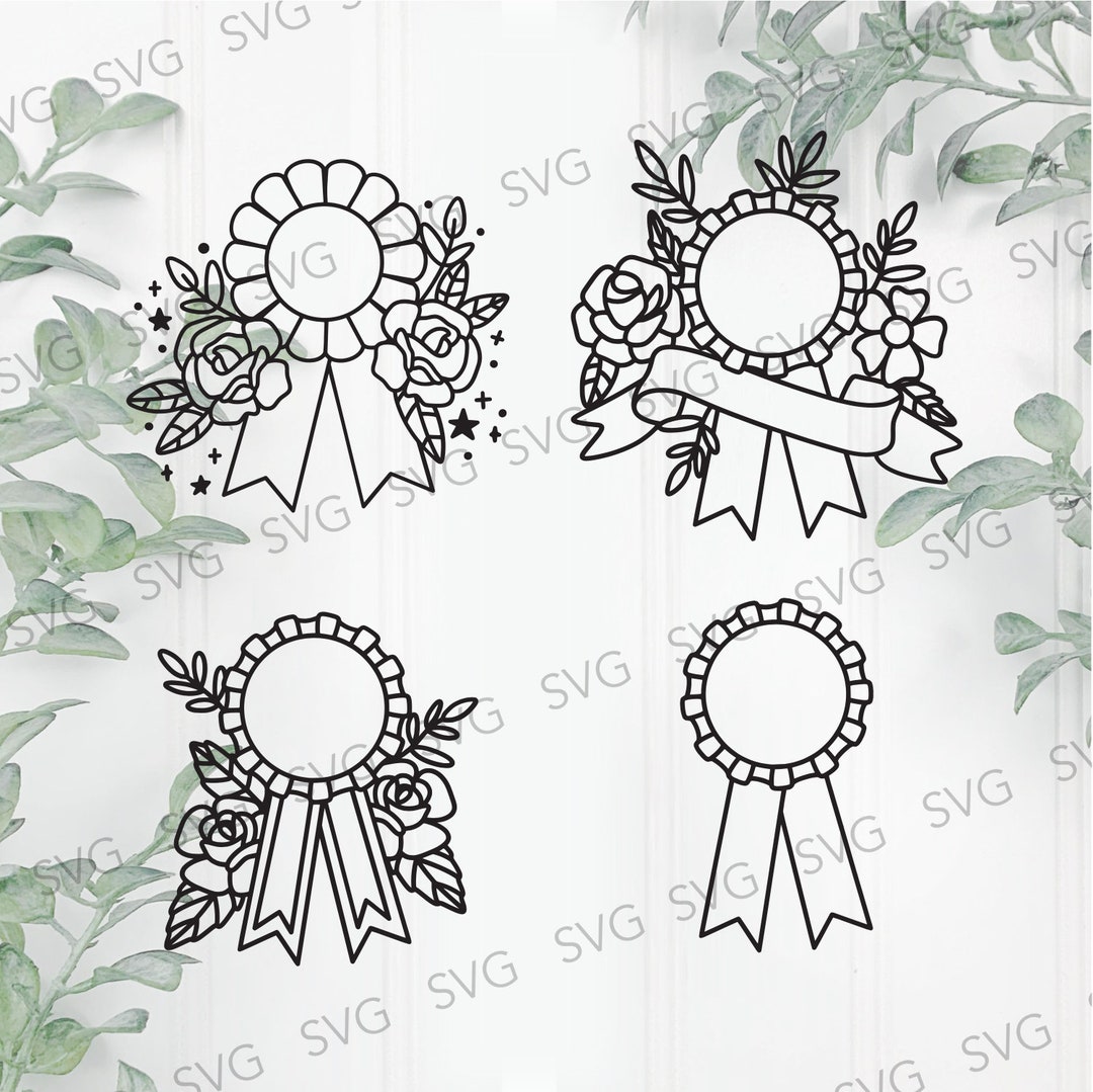 Award Ribbon SVG, Award Ribbon With Flowers, Floral Award Ribbon SVG ...