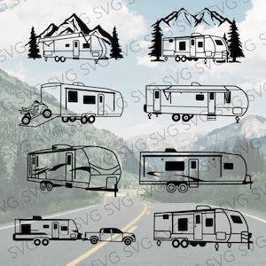 Paquete SVG de remolque de viaje, remolque para caravana, SVG de caravana, archivo de corte para caravana, archivo de corte para caravana, SVG realista para remolque de viaje