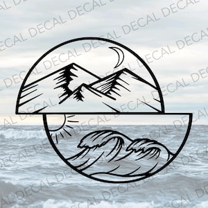 Mountains and Ocean Decal, Mountains Decal, Traveler Decal, Vinyl Decal, Decal for Camper, Travel Decal, Camper Decoration