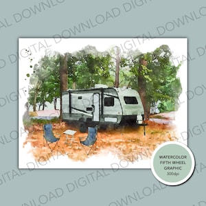 Travel Trailer Watercolor Graphic, Trailer Camp Scene, Camp Scene, Camping Sublimation, Camper Sublimation Design, Camper Clipart