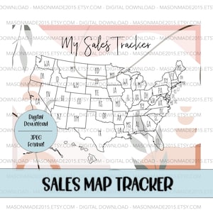 Carte etsy Sales Tracker, Carte des ventes aux États-Unis, Carte imprimable, Suivi des ventes à colorier, Carte des ventes, Fichier numérique