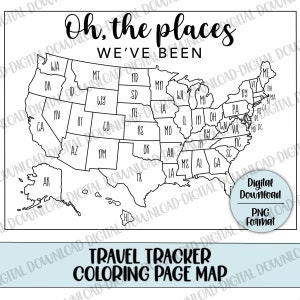 Oh the Places We've Been Travel Tracker Karte, Druckbare Reise karte, US Travel Map, Druckbare Reise karte, Coloring Tracker Karte, Digitale Datei
