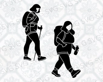Hiker Silhouette SVG, Female Hiker SVG, Plus Size Hiker Cut File, Hiking Silhouette SVG