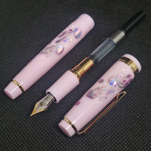 Hand‑Customised Pink Jellyfish Fountain Pen – Jinhao 82