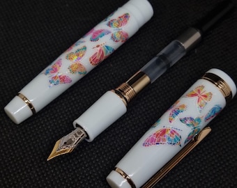 Pluma estilográfica personalizada - Mariposas de vidrieras - Pieza única