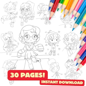 30 page colouring bundle - Chibi Girls
