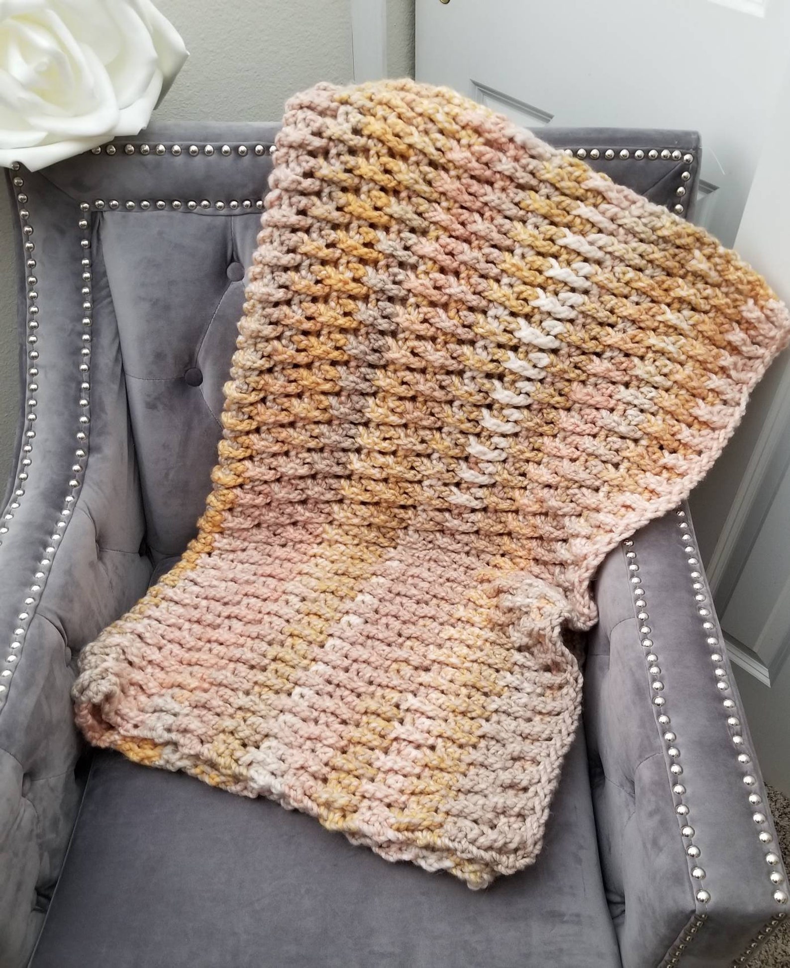 Crocheted Baby Blanket With Loops and Threads Copenhagen Yarn Etsy