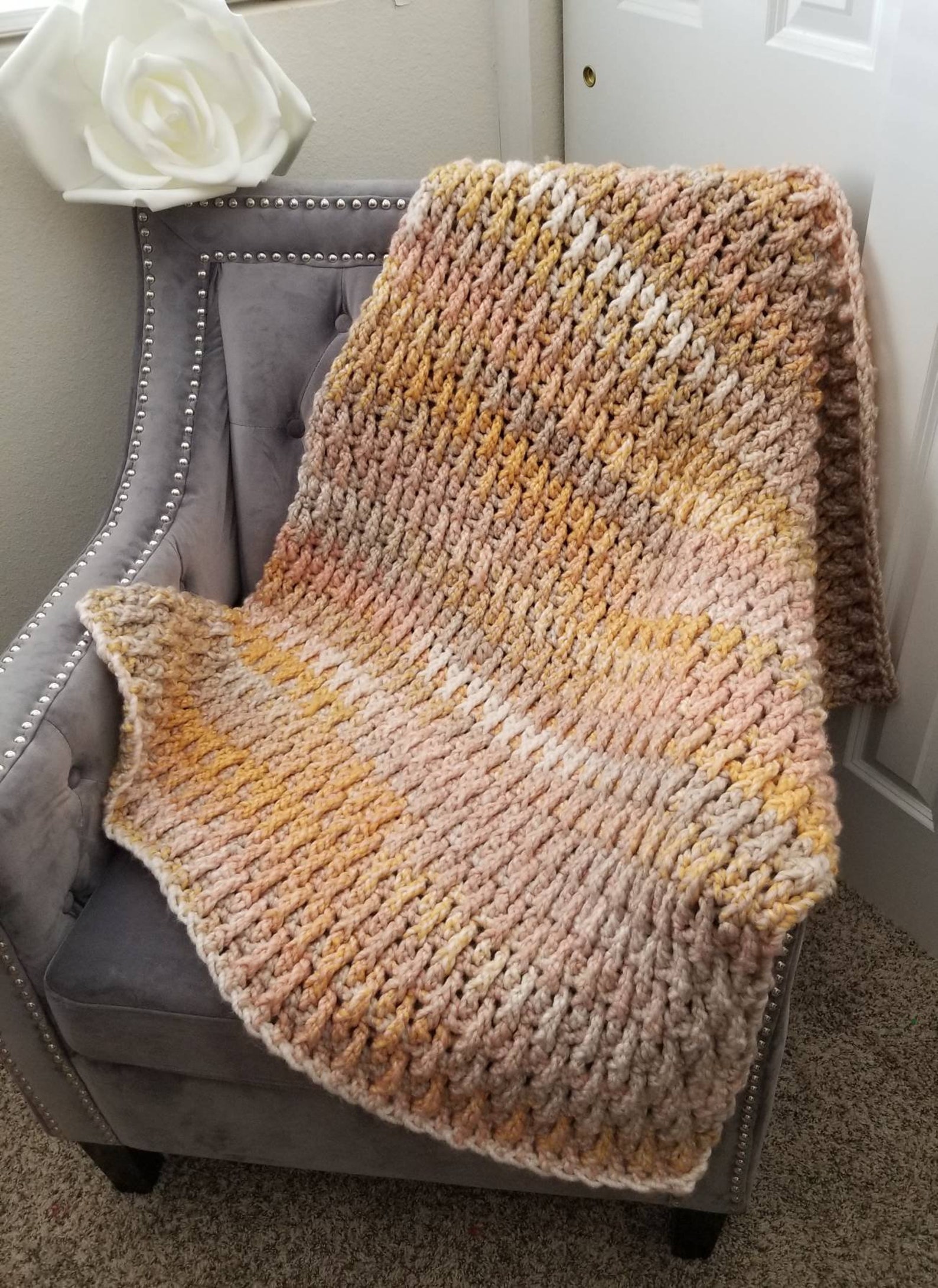 Crocheted Baby Blanket With Loops and Threads Copenhagen Yarn Etsy