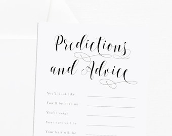 Baby Predictions and Advice card, Baby Shower Predictions, Printable Baby Shower Game, Baby Shower Fill in the Blanks