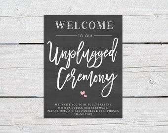 Printable Unplugged Ceremony Sign, Chalkboard Unplugged Wedding Sign, Rustic Wedding Decor, No Phones Sign Wedding