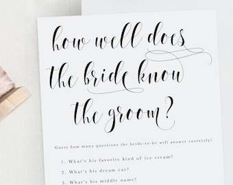 How Well Does the Bride Know The Groom, Get to Know the Groom Game, Printable Bridal Shower Game, Bridal Shower Game, Wedding Shower Game