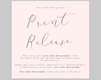 Print Release Template, Photography Form, Photography Marketing Template, Digital Photoshop Templates