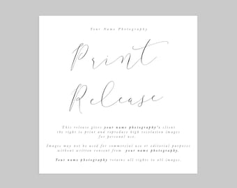 Print Release Template, Photography Form, Photography Marketing Template, Digital Photoshop Templates