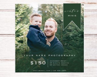 Christmas Tree Farm Session, Winter Mini Session Marketing Board, Winter Minis, Winter Photography Marketing, Photography Marketing Template