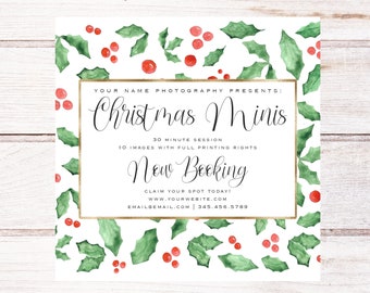 Christmas Tree Farm Session, Winter Mini Session Marketing Board, Winter Minis, Winter Photography Marketing, Photography Marketing Template