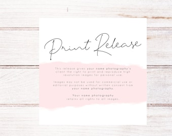 Print Release Template, Photography Form, Photography Marketing Template, Digital Photoshop Templates