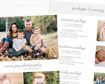 Photography Pricing Template, Family Session Marketing Board, Pricing Guide Template, Price List Photoshop Template, Photographer Price List