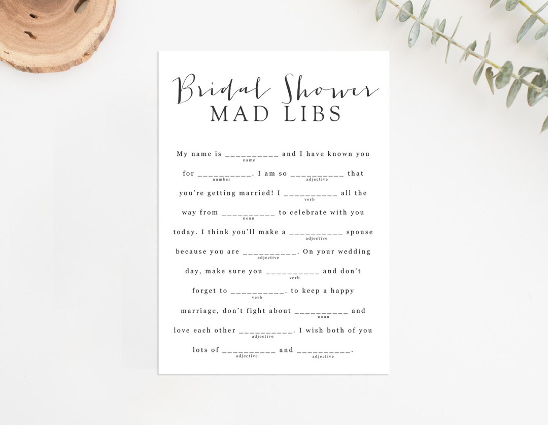 Bridal Shower Mad Libs, Printable Bridal Shower Game, Bridal Shower ...