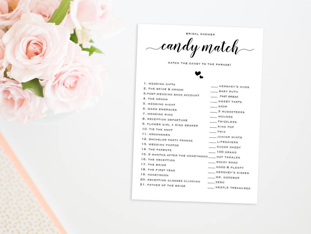 Bridal Shower Candy Match Game, Printable Bridal Shower Game, Candy ...