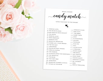 Bridal Shower Candy Match Game, Printable Bridal Shower Game, Candy Match Game, Wedding Reception Game, Shower Printable