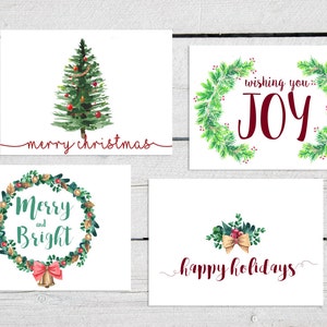 Printable Christmas Cards, Set of 4 Christmas Cards, Hand Drawn Christmas Cards image 1